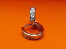 Picture of “Zirconia” huggies, hinged earrings in sterling silver with square cubic zirconia on the front and openwork back