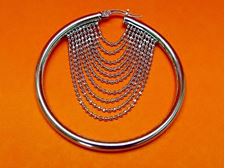 Afbeeldingen van “Diamant geslepen kralen” Italiaanse creolen (large), oorbellen in sterling zilver met kettinkjes van diamant geslepen kralen