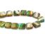 Picture of 10x10 mm, flat square Czech beads, brown-turquoise-lavender striped, 12 pieces