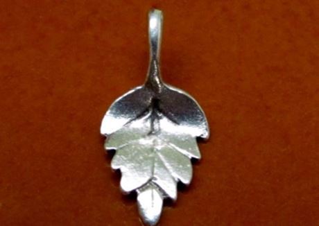 Picture of 10x21 mm, serrated birch leaf, pendant-charms, Zamak, silver-plated