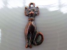 Image de 10x25 mm, chat fougueux assis, pendentif-breloque, Zamak, cuivré