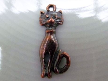 Image de 10x25 mm, chat fougueux assis, pendentif-breloque, Zamak, cuivré