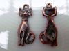 Picture of 10x25 mm, perky sitting cat, pendant-charms, Zamak, copper-plated