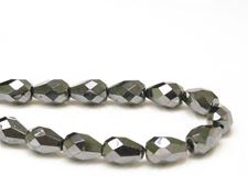 Picture of 10x7 mm, Czech faceted tear-shaped beads, black, opaque, gunmetal luster