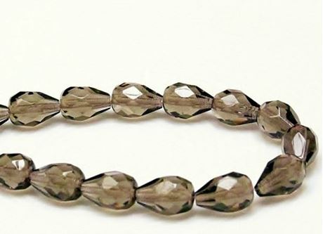 Picture of 10x7 mm, Czech faceted tear-shaped beads, diamond black, transparent