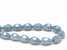 Picture of 10x7 mm, Czech faceted tear-shaped beads, light turquoise blue, opaque, lumi blue luster