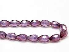Picture of 10x7 mm, Czech faceted tear-shaped beads, transparent, alexandrite purple luster