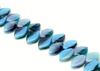 Picture of 12x7 mm, Czech druk beads, wavy leaf, shades of blue