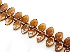 Picture of 12x7 mm, Czech druk beads, wavy leaf, warm topaz brown, transparent