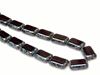 Picture of 12x8 mm, flat rectangular Czech beads, amethyst black, translucent, picasso