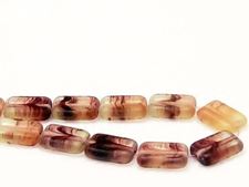 Picture of 12x8 mm, flat rectangular Czech beads, cream, transparent, amethyst purple waves
