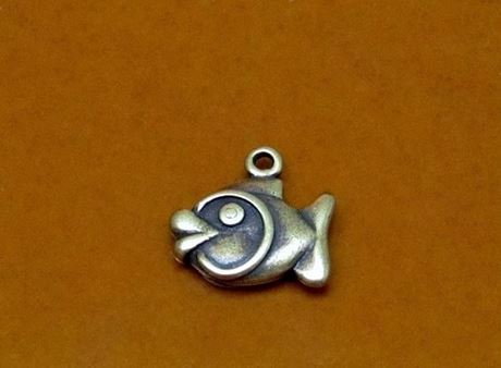 Picture of 14x15 mm, be happy as a fish in water, pendant charms, pewter, JBB findings, brass-plated