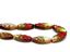 Picture of 18x7 mm, carved, flat spindle-shaped Czech beads, cream-green-red, opaque, picasso, 6 pieces