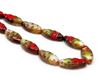 Picture of 18x7 mm, carved, flat spindle-shaped Czech beads, cream-green-red, opaque, picasso, 6 pieces