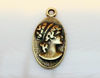 Picture of 12x25 mm, cameo type, female profile, pendant charms, pewter, JBB findings, brass-plated