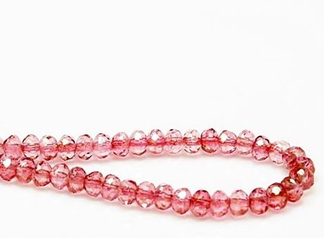 Picture of 3x5 mm, Czech faceted rondelle beads, transparent, light topaz pink luster