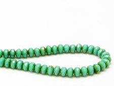 Picture of 3x5 mm, Czech faceted rondelle beads, turquoise green, opaque, picasso