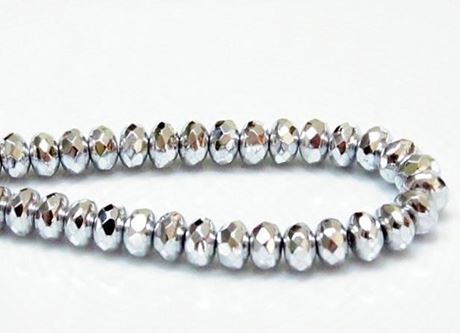 Picture of 4x7 mm, Czech faceted rondelle beads, crystal, transparent, full silver mirror