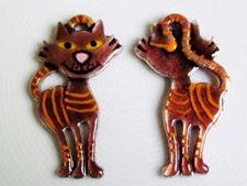 Image de 64x36 mm, chat tigré souriant en émail brun chocolat, pendentif, Zamak, design double face