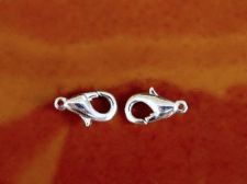 Picture of 6x10 mm, brass lobster claw clasp, silver-plated, deluxe version
