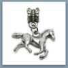 Picture of 4x6 mm, tube beads and charm, alloy, silver-plated, gracefully galloping horse, 2 pieces