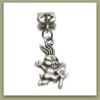 Picture of 4x6 mm, tube beads and charm, alloy, silver-plated, lucky rabbit, 2 pieces