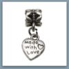 Picture of 4x6 mm, tube beads and charm, alloy, silver-plated, 'made with love', 2 pieces