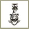 Picture of 4x6 mm, tube beads and charm, alloy, silver-plated, piggy love, 2 pieces