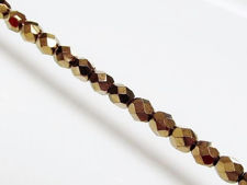 Picture of 6x6 mm, Czech faceted round beads, crystal, transparent, golden luster