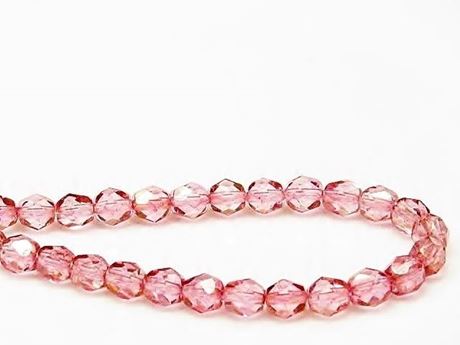 Picture of 6x6 mm, Czech faceted round beads, transparent, light topaz pink luster