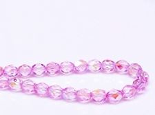 Picture of 6x6 mm, Czech faceted round beads, transparent, light purple-pink luster, AB