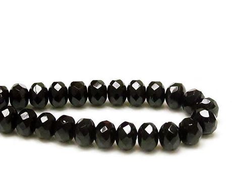 Picture of 6x8 mm, Czech faceted rondelle beads, black, opaque, glossy finishing