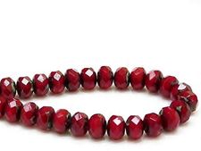 Picture of 6x8 mm, Czech faceted rondelle beads, burgundy red, opaque, black ghost
