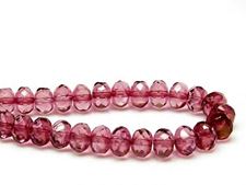 Picture of 6x8 mm, Czech faceted rondelle beads, wine red, transparent, alexandrite lustered