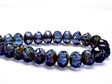 Picture of 6x8 mm, Czech faceted rondelle beads, deep royal blue, transparent, travertine