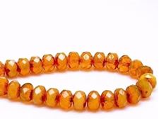 Picture of 6x8 mm, Czech faceted rondelle beads, opal topaz brown, translucent, travertine