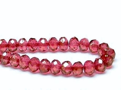 Picture of 6x8 mm, Czech faceted rondelle beads, transparent, golden amethyst red luster