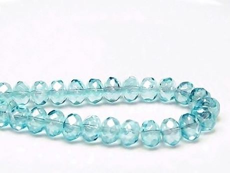 Picture of 6x8 mm, Czech faceted rondelle beads, light turquoise blue, transparent, shimmering