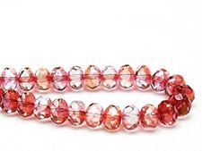 Picture of 6x8 mm, Czech faceted rondelle beads, variegated topaz pink, transparent, golden luster