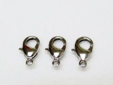 Picture of 8x14 mm, brass lobster claw clasp, silver-plated, 8 pieces