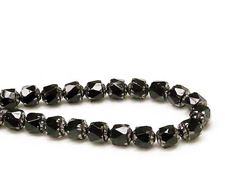Picture of 8x6 mm, cathedral, Czech beads, black, opaque, silver coated sides