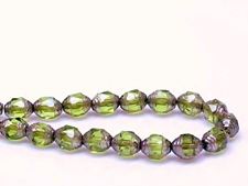 Picture of 8x6 mm, cathedral, Czech beads, olive green, transparent, silver coated sides