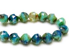 Afbeeldingen van 8x8 mm, centrale snede, Tsjechische kralen, blauw en groen blauw, travertin