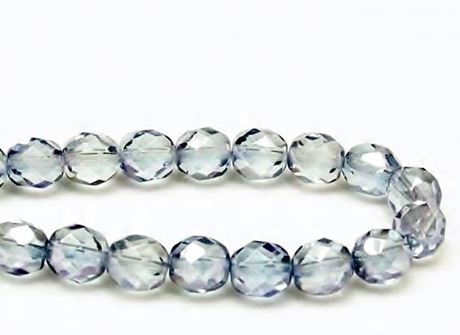 Picture of 8x8 mm, Czech faceted round beads, transparent, lumi blue luster