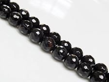 Picture of 8x8 mm, round, gemstone beads, natural striped agate, black, faceted