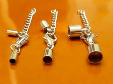 Picture of Clasp with cord end caps, set of 3 sizes, rhodium-plated copper, 6 pieces