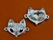Picture of Connector, fox head, rhodium-plated, pavé crystal