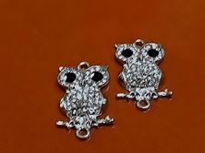 Image de Connecteur, hibou, plaqué rhodium, pavé de cristaux