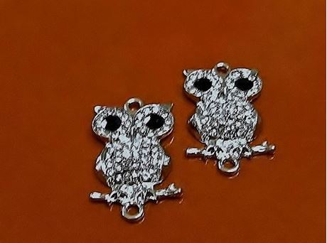 Picture of Connector, owl, rhodium-plated, pavé crystal