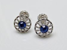Picture of Cufflinks, round, royal blue crystal, silver-plated filigree